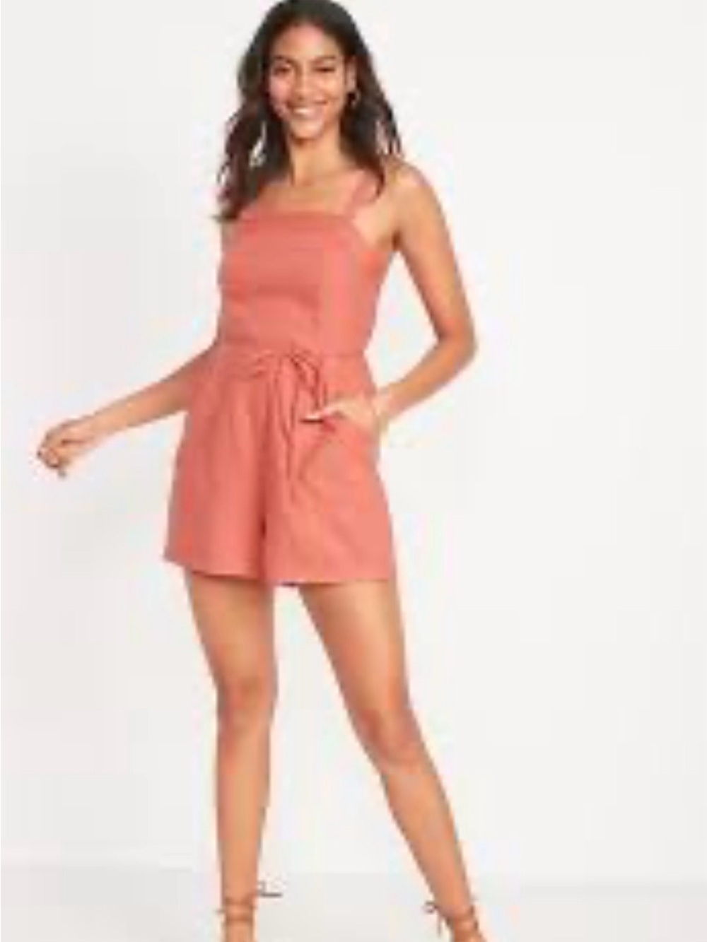 Old Navy Sleeveless Waist Defined Linen-Blend Utility Romper Wmn’s M